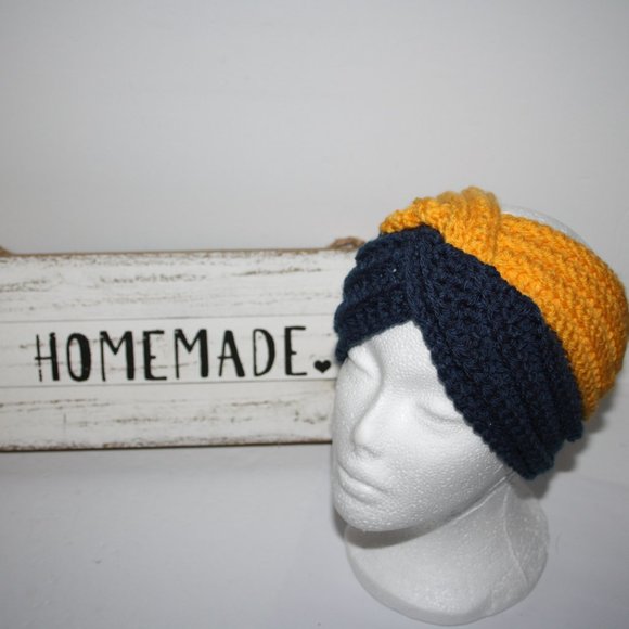 Yellow and Blue Twisted ear warmer headband crochet - Picture 3 of 4